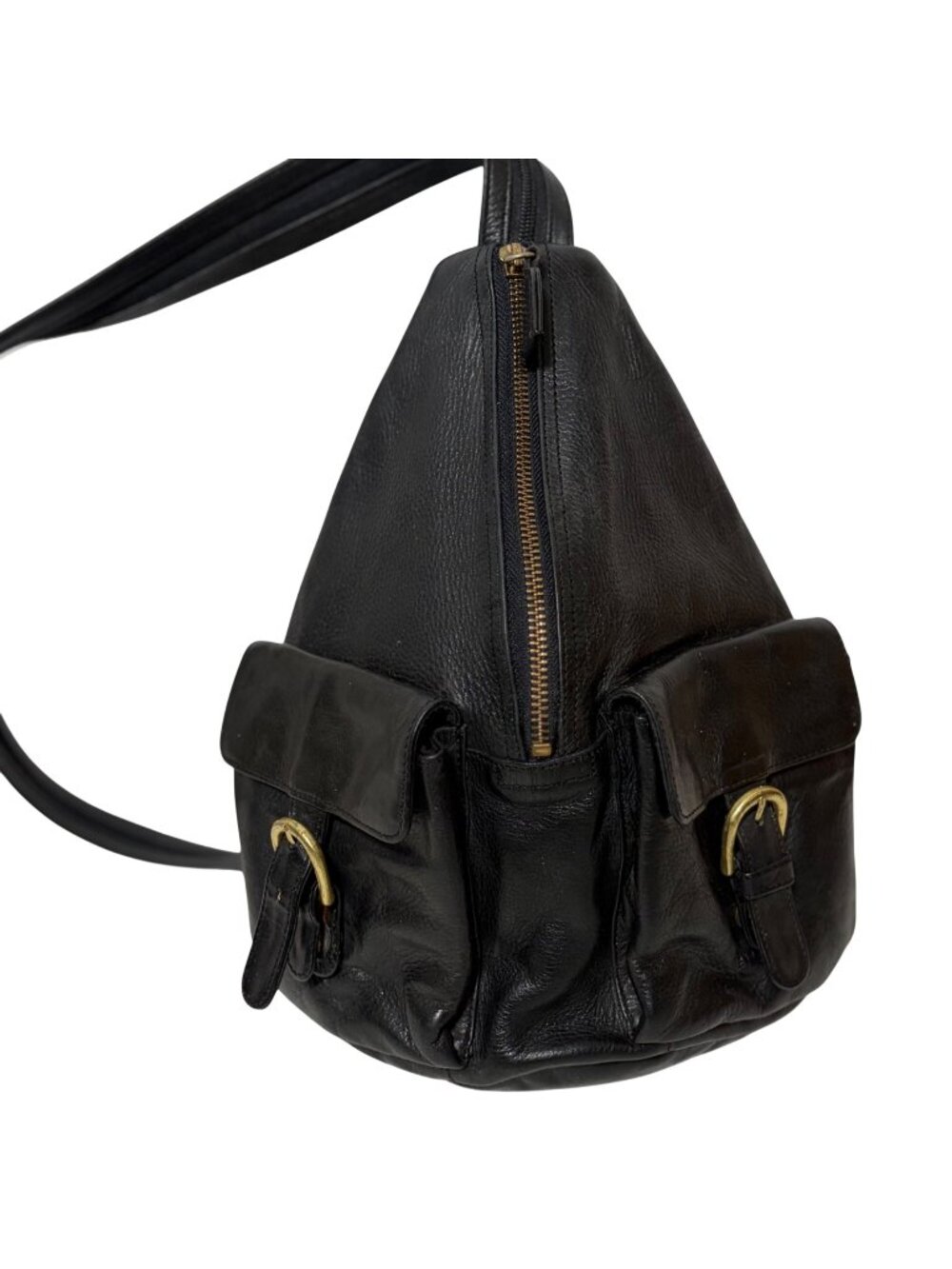Vintage Boulder Ridge Shafmaster Leather Co Black Sling Backpack Bag Some Flaws
